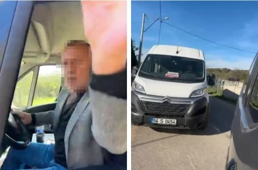 Öğrenci dolu okul servisi şoförünün, trafikte bıçaklı tehdit iddiası 