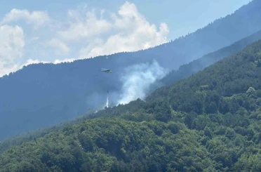 Ormanlık alanda çıkan yangına havadan ve karadan müdahale 