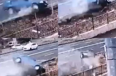 Otomobilin drenaj kanalına uçtuğu anlar görüntülendi 