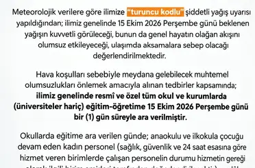 Sakarya’da okullar 1 gün tatil edildi
