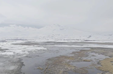 Sarısu sazlıkları ile Süphan Dağı’nın karlı zirvesi göz kamaştırıyor 