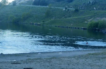 Sıcaktan bunalan gençler Çıldır Gölü’nde serinliyor 