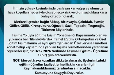 Sinop’ta taşımalı eğitime kar engeli 