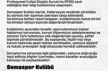 Somaspor’dan, PFDK’ya sevk edilen futbolcularıyla ilgili açıklama 
