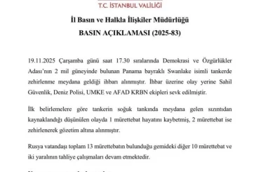 Tanker gemisinde zehirlenme vakası: 1 ölü 
