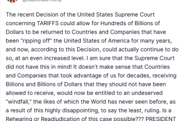 Trump, ABD Yüksek Mahkemesi’ni gümrük vergisi kararını gözden geçirmeye çağırdı