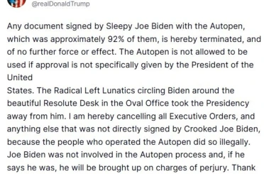 Trump, Selefi Biden’ın kendisi tarafından imzalanmadığını öne sürdüğü tüm başkanlık kararnamelerini iptal etti 