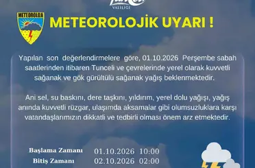 Tunceli için kuvvetli yağış uyarısı
