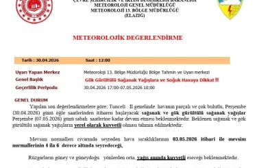 Tunceli için sağanak yağış uyarısı 