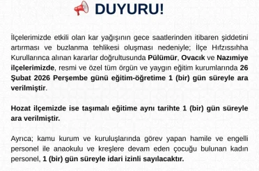 Tunceli’nin 3 ilçesinde eğitime 1 gün ara verildi 