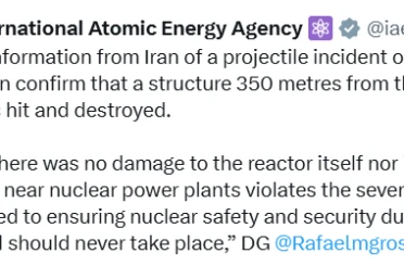 UAEA, İran’daki Buşehr Nükleer Santrali reaktörünün yakınına füze isabet ettiğini doğruladı 