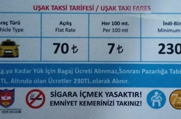 Uşak’ta taksi indi-bindi ücreti 230 TL oldu 