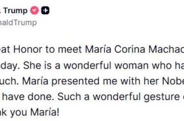 Venezuelalı muhalif lider Machado Nobel Barış Ödülü madalyasını Trump’a verdi 