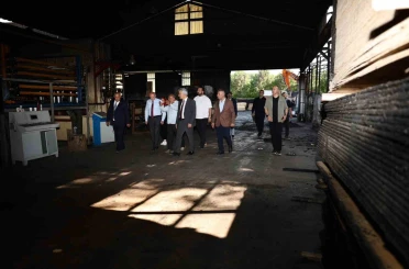Yanan orman ürünleri fabrikasında inceleme 