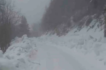 Yedigöller Milli Parkı yolunda kar yağışı etkili oluyor 