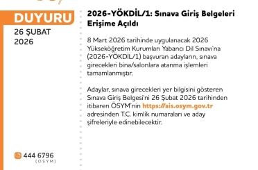 YÖKDİL’e giriş belgeleri erişime açıldı 