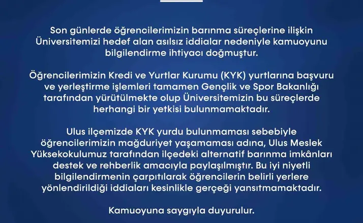 BARÜ’den öğrencilerin barınma konusunda açıklama
