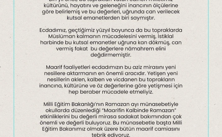 Eğitime destek platformundan, Milli Eğitim Bakanına destek