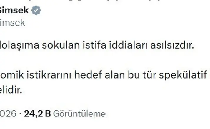 Hazine ve Maliye Bakanı Şimşek: "Şahsımla ilgili istifa iddiaları asılsızdır"
