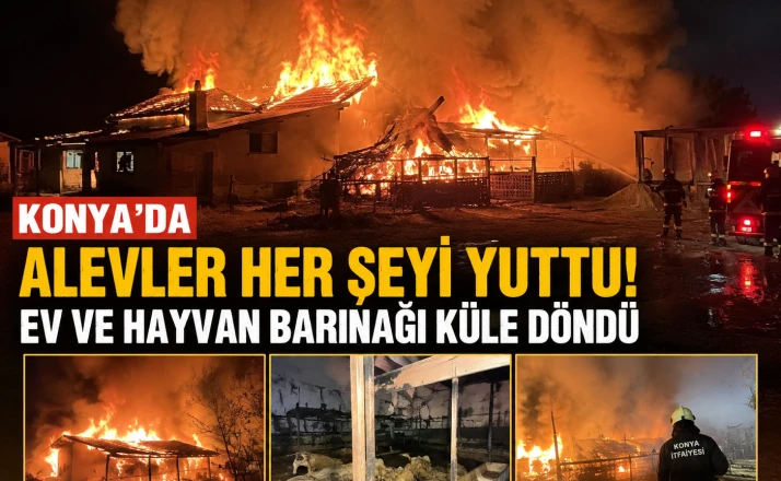 Konya'da Alevler Evi Ve Hayvan Barınağını Küle Çevirdi