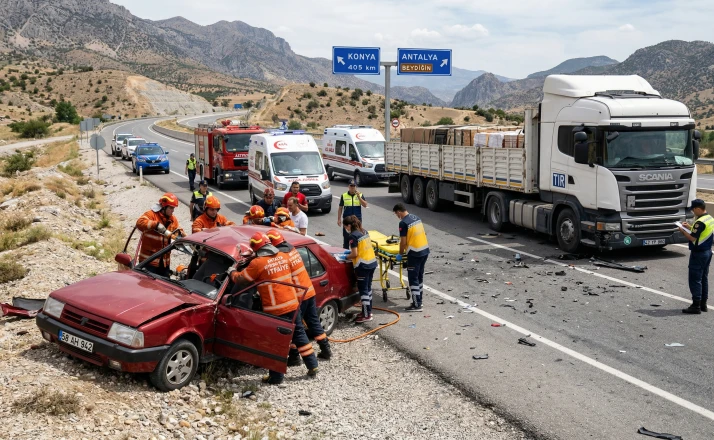 Konya yolunda TIR ile otomobil çarpıştı! 2 yaralı
