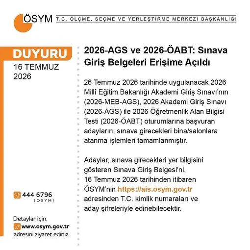 AGS ve ÖABT’nin giriş belgeleri erişime açıldı
