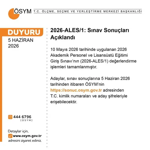 ALES sonuçları açıklandı
