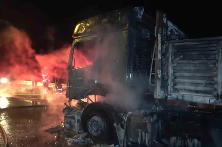 Amasya’da seyir halindeki tır alev topuna döndü
