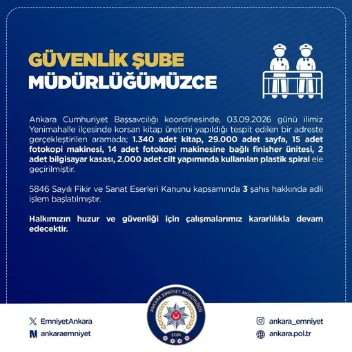Ankara’da bin 340 adet korsan kitap ele geçirildi
