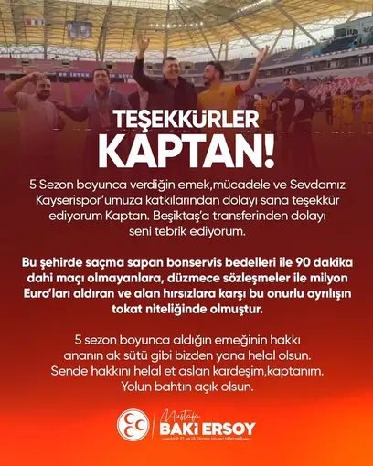 Baki Ersoy: "Teşekkürler kaptan"
