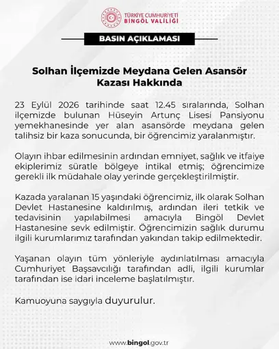 Bingöl Valiliği’nden asansör kazası açıklaması: "Adli ve idari inceleme başlatılmıştır"
