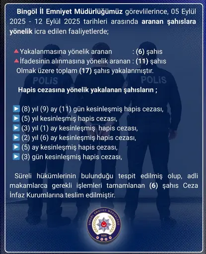 Bingöl’de aranan 17 şahıs yakalandı
