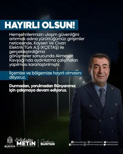 Bünyan’da Akmescit Kavşağı aydınlatılacak
