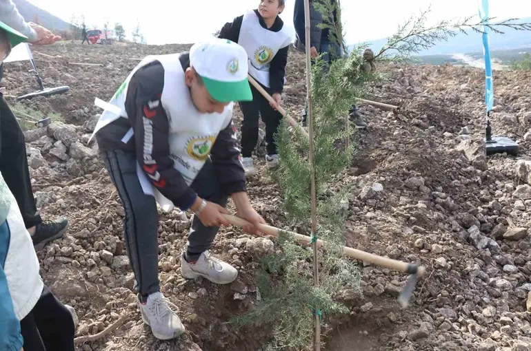 Denizli’de yanan alanlarda binlerce fidan toprakla buluştu
