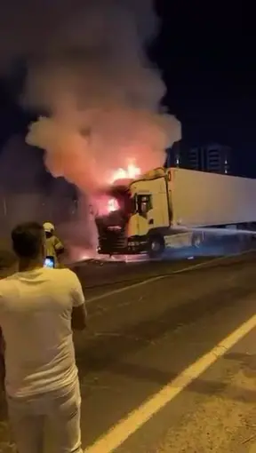 Diyarbakır’da seyir halindeki tır alevlere teslim oldu
