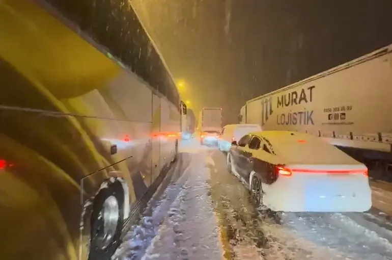 Elazığ’da kar yağışından dolayı araçlar yolda kaldı
