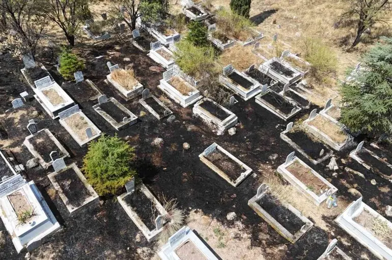 Eskişehir’de mezarlar alevler içinde kaldı
