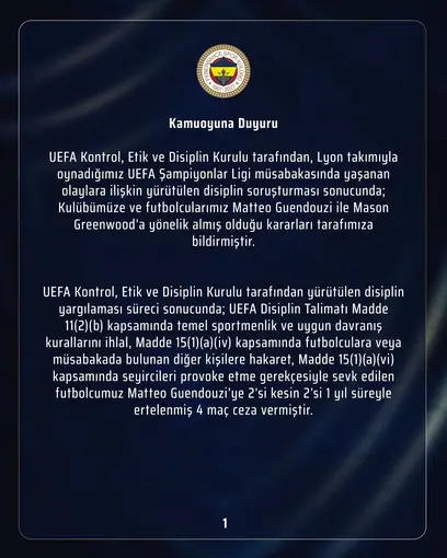 Fenerbahçe’den UEFA kararına dair açıklama
