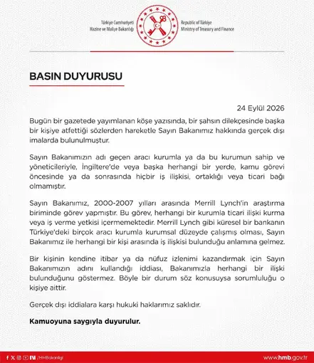 Hazine ve Maliye Bakanlığından Bakan Şimşek hakkındaki iddialara yalanlama
