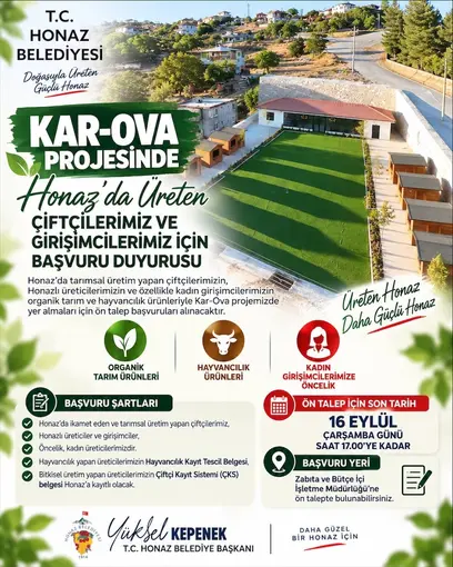 Honaz’da Kar-Ova Projesi için başvurular başladı
