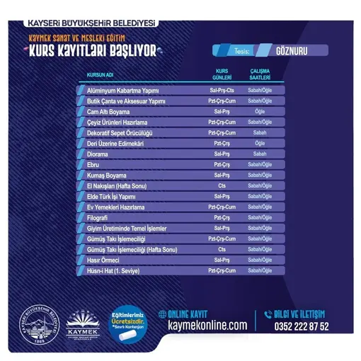 KAYMEK sanat ve mesleki eğitim kurslarına kayıtlar başladı
