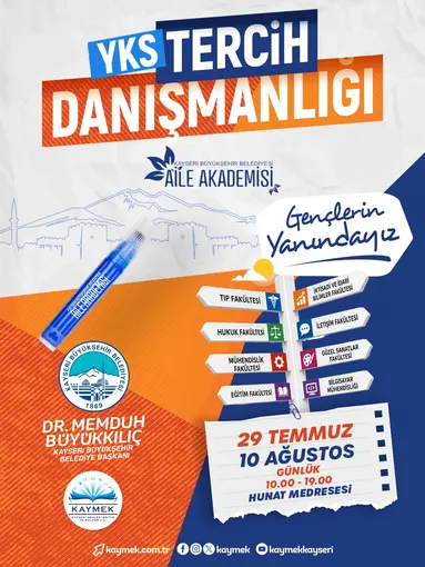 Kayseri Büyükşehir’den üniversite adaylarına ücretsiz YKS tercih danışmanlığı desteği
