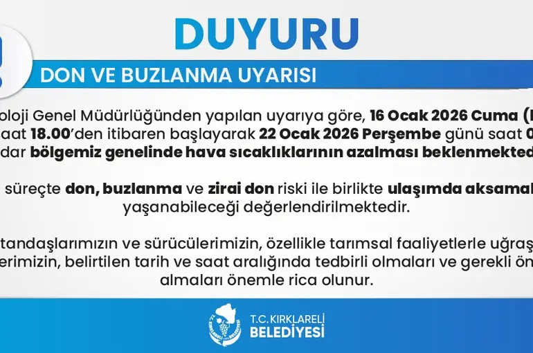 Kırklareli genelinde don ve buzlanma uyarısı: 6 gün sürecek
