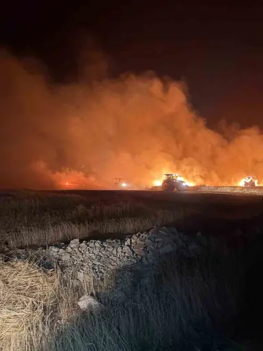 Mazıdağı’nda dün gece çıkan yangında ekili araziler zarar gördü
