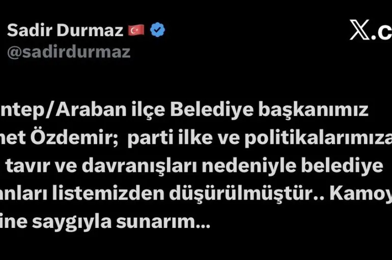 MHP, Araban Belediye Başkanını parti listesinden düşürdü
