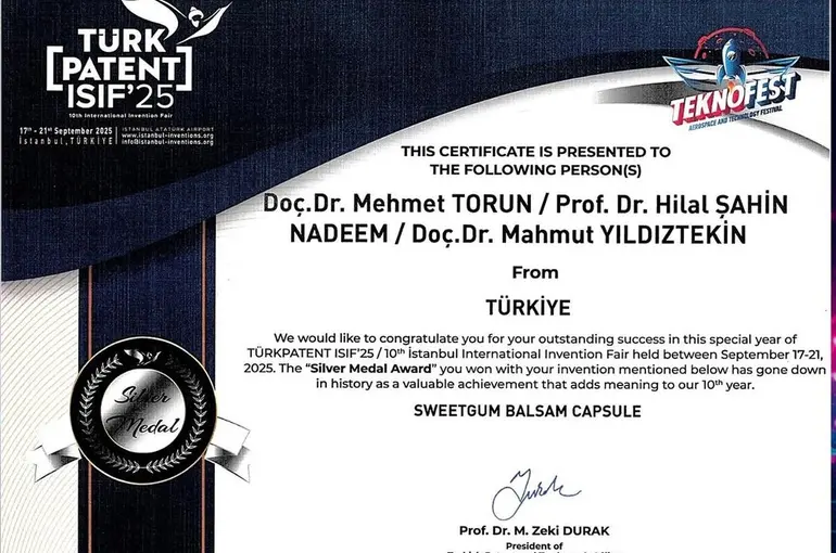 MSKÜ’lü akademisyene patent ödülü: "Sığla yağı kapsülüne gümüş madalya"
