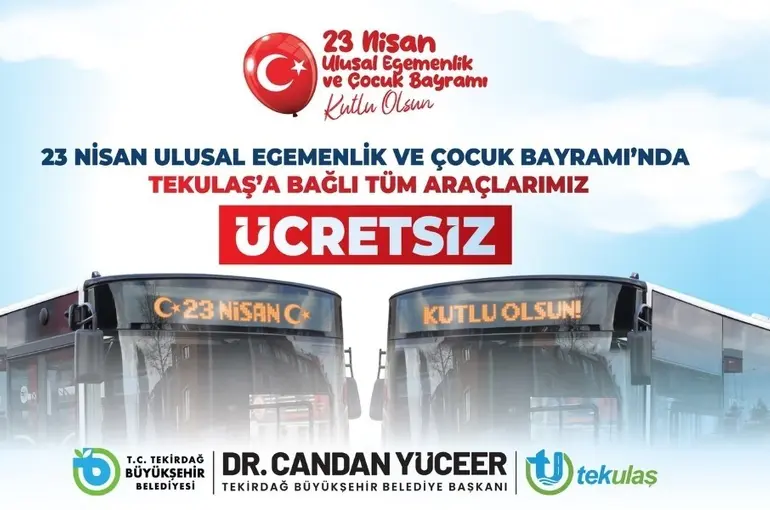 Tekirdağ’da 23 Nisan’da ulaşım ücretsiz
