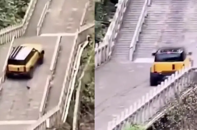 Tianmen Dağı’nın 999 merdivenini tırmanan test aracı tarihi yapıya zarar verdi
