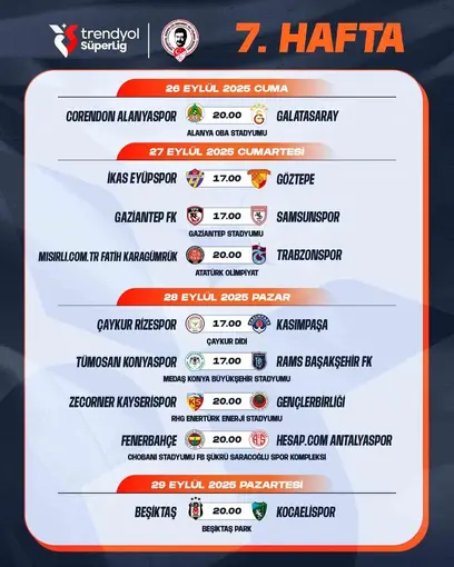 Trendyol Süper Lig’de 7-16. hafta programları açıklandı
