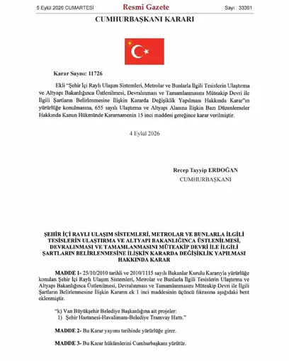 Van’daki tramvay hattı projesi Ulaştırma ve Altyapı Bakanlığına devredildi
